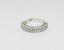 Pretty Silver Double Row Diamond Half Eternity Ring