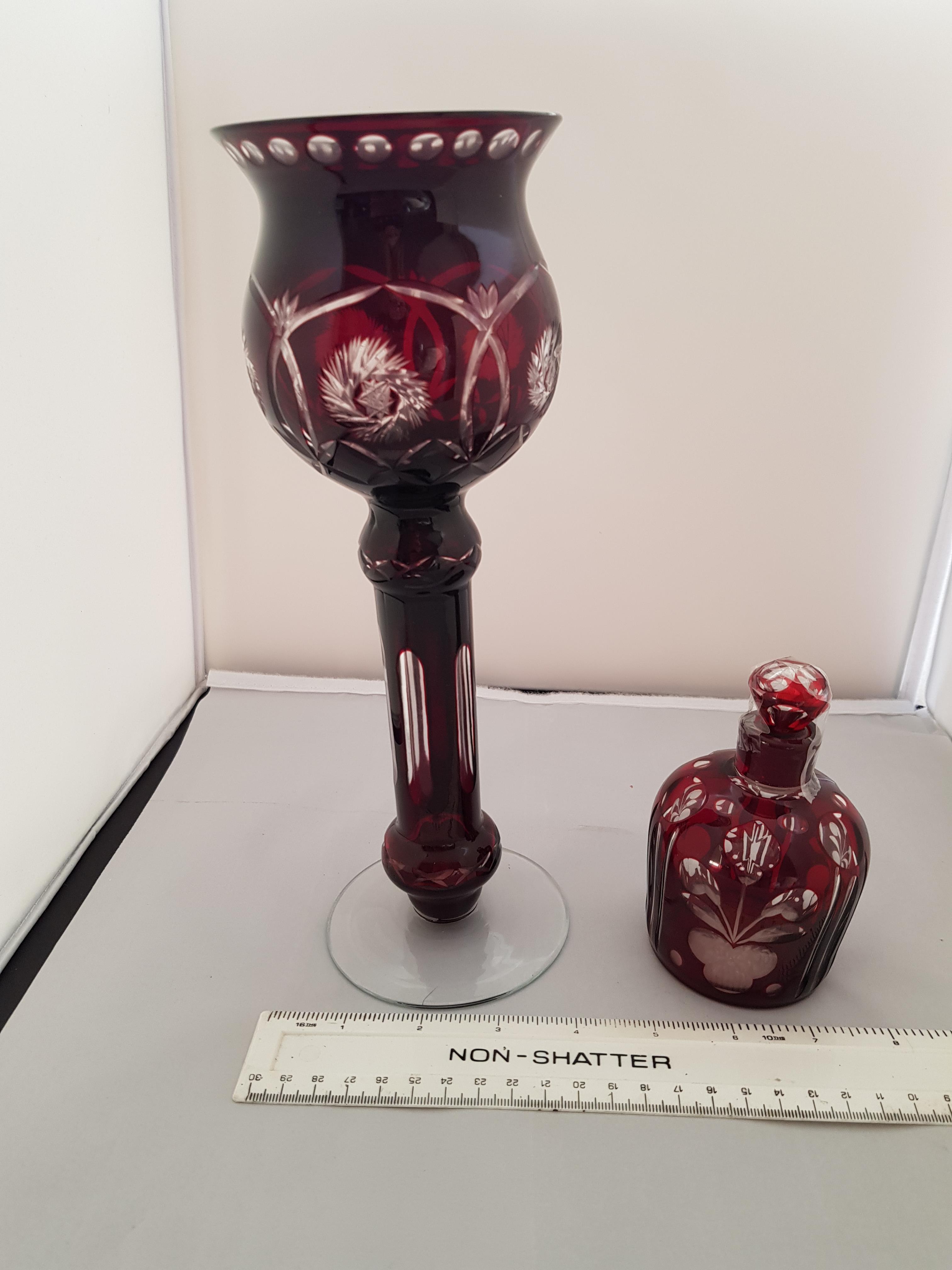 Cranberry Glass Decorative Vase and Perfume Bottle