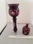 Cranberry Glass Decorative Vase and Perfume Bottle