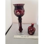 Cranberry Glass Decorative Vase and Perfume Bottle