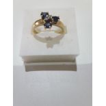 9Ct Yellow Gold 3 Sapphire & Diamond Triangular Ring