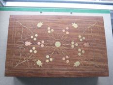 Vintage Brass Inlaid Teak Wooden Box