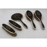 English Five Piece Silver & Tortoiseshell Vanity Brush Set 1923