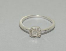 9Ct White Gold Square Diamond Ring