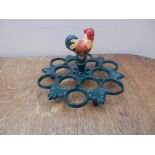 Metal egg holder with chicken motif