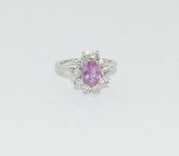 18ct White Gold Pink Sapphire & Diamond Modern Cluster Ring