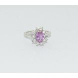 18ct White Gold Pink Sapphire & Diamond Modern Cluster Ring