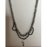 Silver freshwater pearls and black spinel necklace