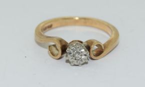 9Ct Yellow Gold Diamond Solitaire Ring With Loop Shoulders