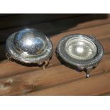 2 silver plate caviar dishes with domes and glass liners