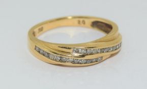 18Ct Yellow Gold Diamond 2 Tier Cross Band Ring