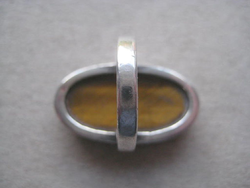 Vintage Silver Tigers Eye Stone Set Decorated Ring. Hallmarked for Edinburgh 1977.