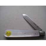 George V Mother of Pearl Hafted Silver Bladed Folding Fruit Knife