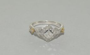 10Ct Yellow & White Gold Diamond Shaped Tiered Diamond Ring