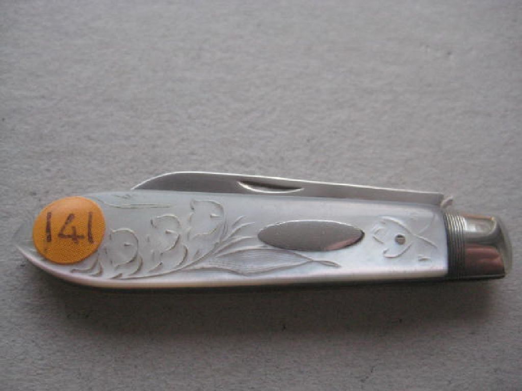 Edwardian Mother of Pearl Hafted Silver Bladed Folding Fruit Knife - Image 7 of 8