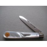 Edwardian Mother of Pearl Hafted Silver Bladed Folding Fruit Knife