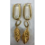 2 Pairs Of Bronze Milor Italy Gold Finish Earrings