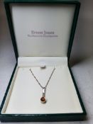 Ernest Jones Sterling Silver Necklace With Amber Stone