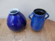 Two cobalt blue vases