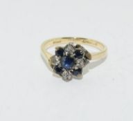 9Ct Yellow Gold 5 Sapphire & Diamond Cluster Ring