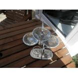 Silver plated 3 tier cake stand and a silver plated 2 space bottle carrier