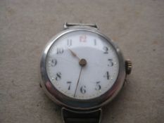 Antique Ladies Silver Enamel Dial Wrist Watch