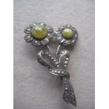 Vintage Silver Green Stone and Marcasite Set Brooch