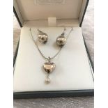 Silver Heart Pendant & Ball Drop Earrings Set