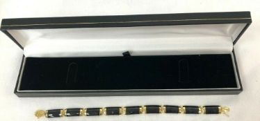 Gold Black Jade Link Set Bracelet
