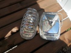 Silver plated toast rack and butter dish