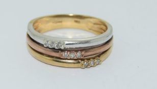 9Ct Three Gold & Diamond Ring