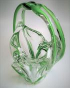 Stunning Green Murano Inspired Vase With Handle Décor