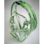 Stunning Green Murano Inspired Vase With Handle Décor