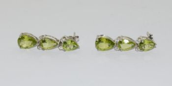 Pair Of Large Silver Peridot & Diamond Pendant Earrings