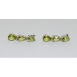 Pair Of Large Silver Peridot & Diamond Pendant Earrings