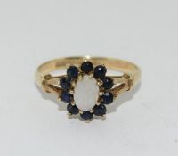 9Ct Yellow Gold Opal & Sapphire Cluster Ring