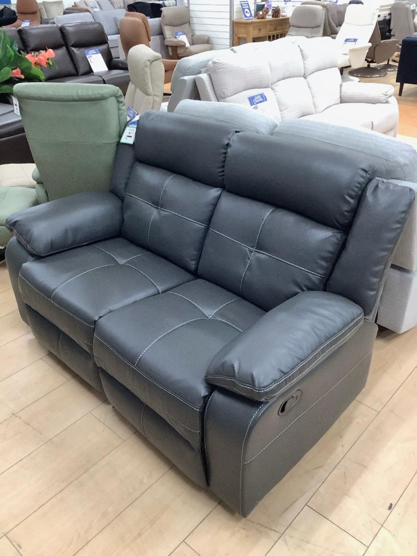Brand new boxed langdale 3 seater plus 2 seater reclining sofa in grey leather - Image 2 of 2