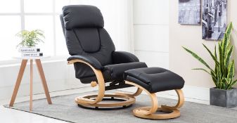 Brand new boxed Gfa livia black leather reclining swivel chair and footstoo