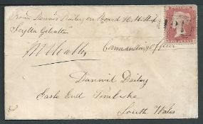 Great Britain Mailboat Cancels / Gibraltar 1862 Cover headed "From Dennis Dailey on board H.M. Ship