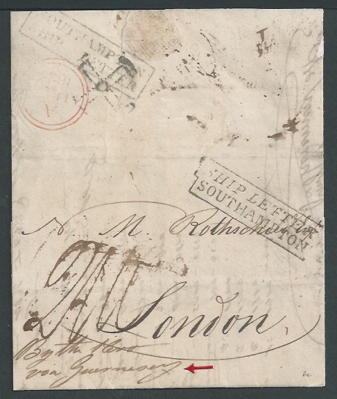 G.B. - Ship Letters - Southampton 1823 Entire letter from Rio de Janeiro to Rothschild, London "By