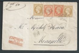 Levant - French P.O. 1865 Cover from Alexandrette, Syria, to Marseille, with France 1862 10c (2), 40