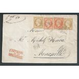 Levant - French P.O. 1865 Cover from Alexandrette, Syria, to Marseille, with France 1862 10c (2), 40