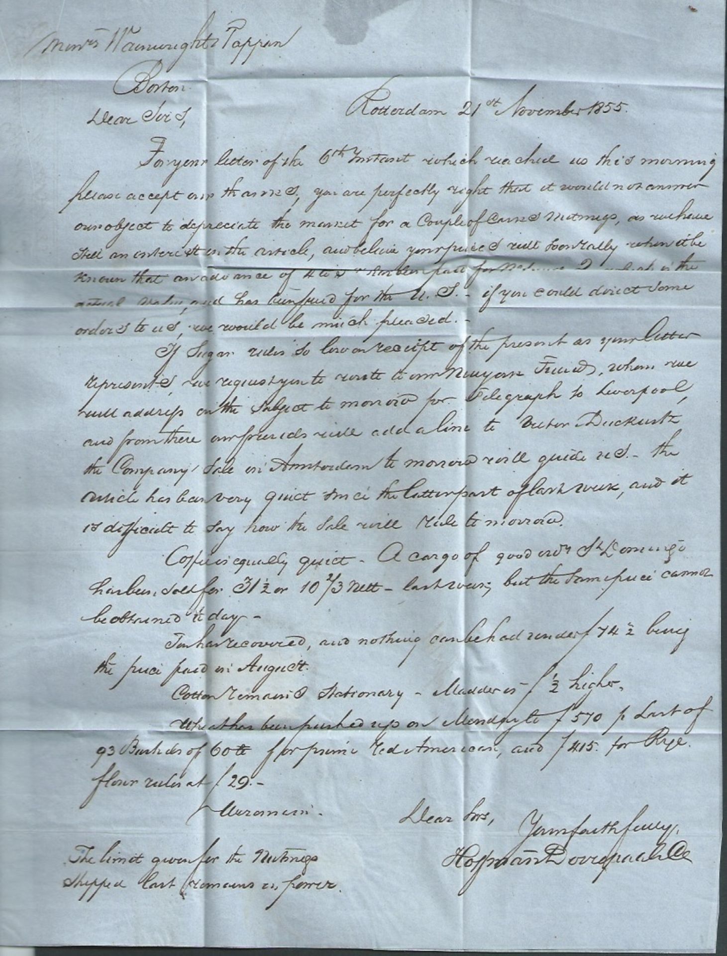 Forwarding Agents 1855 Entire Letter from Rotterdam to Boston carried outside the mails to New York - Image 3 of 4