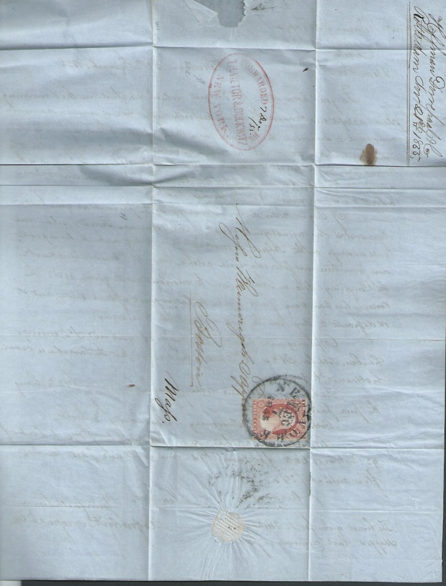 Forwarding Agents 1855 Entire Letter from Rotterdam to Boston carried outside the mails to New York - Image 4 of 4