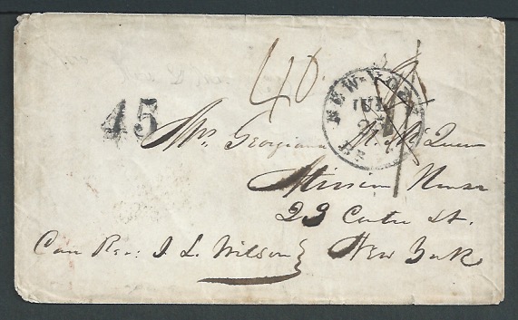 Great Britain - Transatlantic 1857 POSTAGE DUES/SHIP LETTERS: Cover endorsed "Care Rev. I. L. Milso