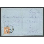 France / Spain 1875 Entire letter from Cette with 1870 40c tied by double circle "ADMON DI CAMBIO B