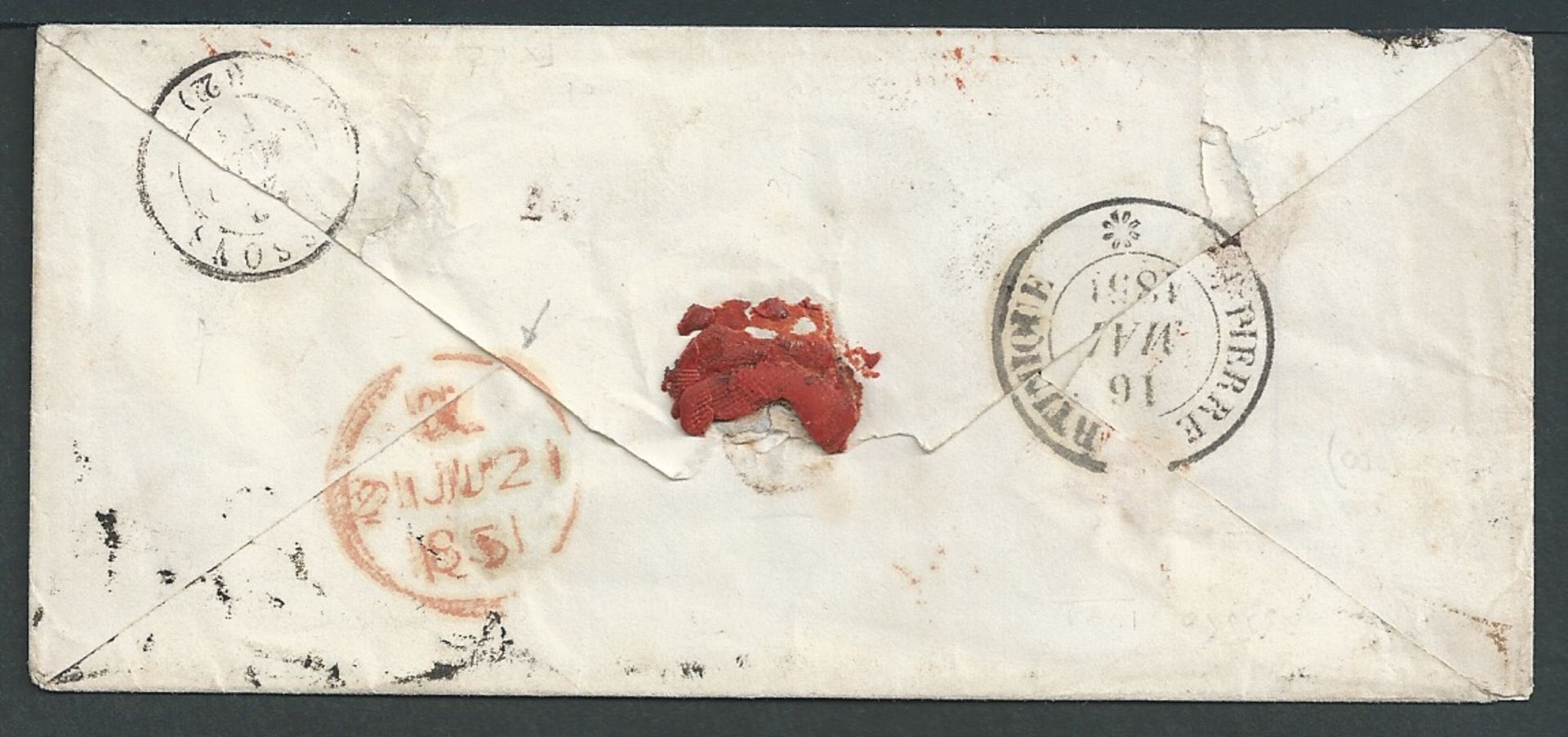 French Colonies - Martinique 1851 Cover to France with blue framed "MARIN" (Jamet type 1, recorde... - Image 2 of 2
