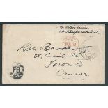 Boer War 1900 Stampless cover to Canada with a Maple Leaf and "CANADIAN CONTINGENT/1899-1900" printe