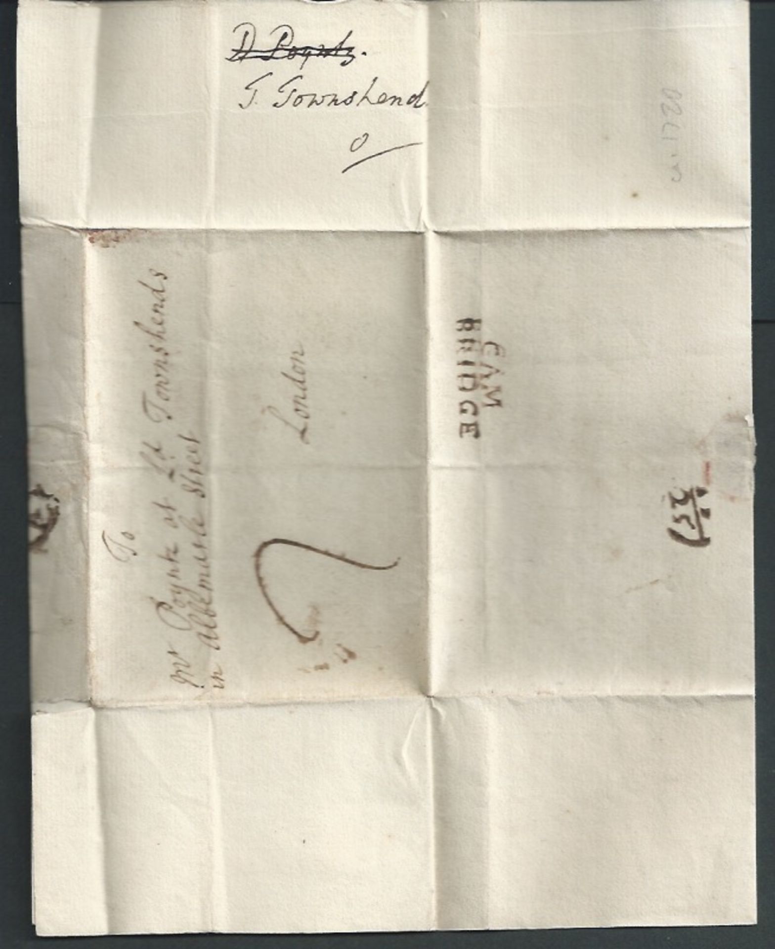 Great Britain - Bishop Marks c.1720 Entire letter from Cambridge to London handstamped "CAM / BRIDGE - Image 4 of 4