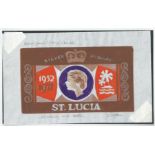 St. Lucia 1977 Artist a hand-painted drawing of the issued design for the Queen Elizabeth II Silver